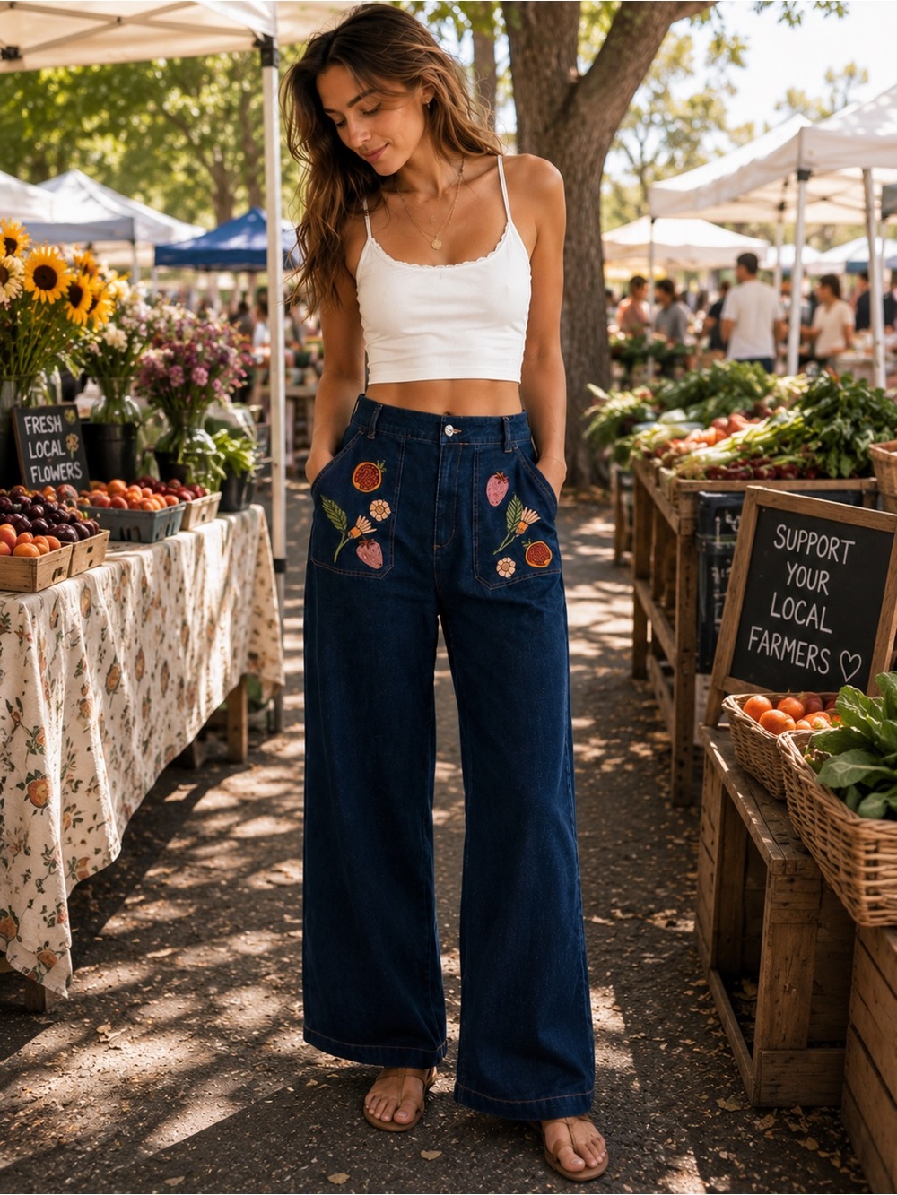 Princess Highway Fruit Embroidered Jeans